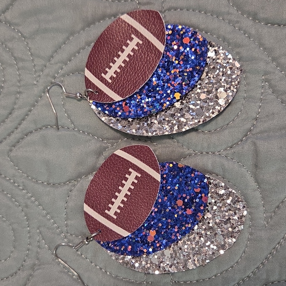 **DONATE 4/19** NIP HANDMADE 3 LAYER FOOTBALL GLITTER EARRINGS